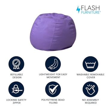 Small Purple Bean Bag Chair for Kids Teens Washable Cover