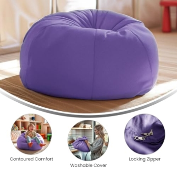 Small Purple Bean Bag Chair for Kids Teens Washable Cover