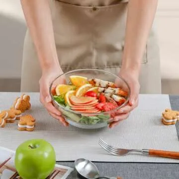 NUTRIIUPS 4 Pack Tempered Glass Prep Bowls, Clear Glass Bowl Set 6.6 Inch, Glass Salad Bowls for Kitchen Microwave and Oven Safe (30 OZ (4 PCS))