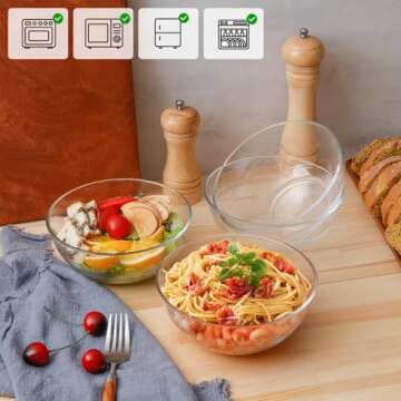 NUTRIIUPS 4 Pack Tempered Glass Prep Bowls, Clear Glass Bowl Set 6.6 Inch, Glass Salad Bowls for Kitchen Microwave and Oven Safe (30 OZ (4 PCS))