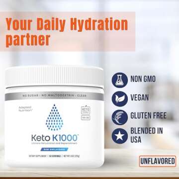 Hi-Lyte Keto K1000 Electrolyte Powder | Unflavored | Hydration Supplement Drink Mix | Boost Energy & Beat Leg Cramps | No Sugar, Stevia, Maltodextrin | 50 Servings