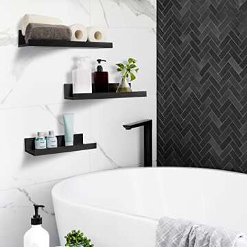 Upsimples Home Floating Shelves for Wall Decor Storage, Wall Shelves Set of 5, Wall Mounted Wood Shelves for Bedroom, Living Room, Bathroom, Kitchen, Small Picture Ledge Shelves, Black