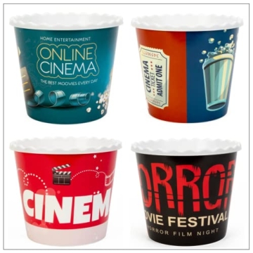 Retro Reusable Popcorn Bowls Set - Eco-Friendly, Dishwasher Safe (4 Pack)