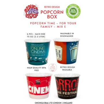 Retro Reusable Popcorn Bowls Set Eco-Friendly Dishwasher Safe