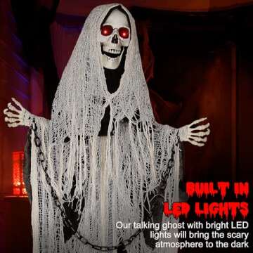 [ Sound and Motion Activated ] 64" Halloween Animatronic Reaper with LED Eyes and Creepy Sound, Life Size Animated Halloween Decorations Outdoor for Haunted House Props Decor Lawn Yard Patio