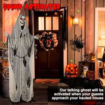 [ Sound and Motion Activated ] 64" Halloween Animatronic Reaper with LED Eyes and Creepy Sound, Life Size Animated Halloween Decorations Outdoor for Haunted House Props Decor Lawn Yard Patio