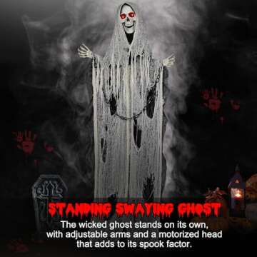 [ Sound and Motion Activated ] 64" Halloween Animatronic Reaper with LED Eyes and Creepy Sound, Life Size Animated Halloween Decorations Outdoor for Haunted House Props Decor Lawn Yard Patio