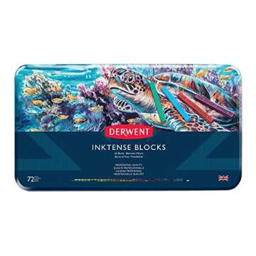 Derwent Inktense Blocks 72 Tin, Set of 72, 8mm Block, Soft Texture, Watersoluble, Ideal for Watercol...