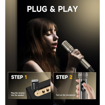 ECHOMUSSY Wireless Microphone, Metal Dynamic Mic System with One-to-One Chip Connection and Rechargeable Receiver, 40H Duration, 200FT Range Receiving, Less Latency Karaoke Microphone for Singing