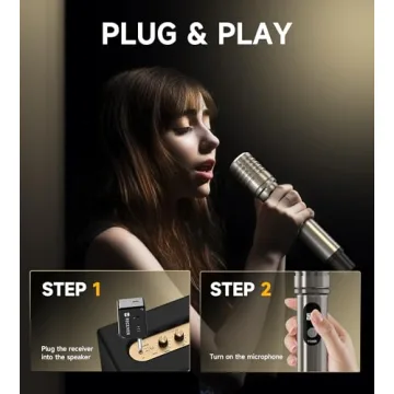 ECHOMUSSY Wireless Microphone, Metal Dynamic Mic System with One-to-One Chip Connection and Rechargeable Receiver, 40H Duration, 200FT Range Receiving, Less Latency Karaoke Microphone for Singing