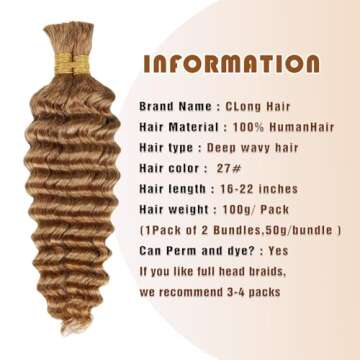 Honey Human Braiding Hair Deep Wave Bulk Human Hair for Braiding,27# Color No Weft Curly Braiding Ha...