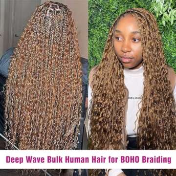 Honey Human Braiding Hair Deep Wave Bulk Human Hair for Braiding,27# Color No Weft Curly Braiding Hair Extensions for Boho Braids Wet and Wavy Braiding Human Hair Bundles(14inch,#27,100g)