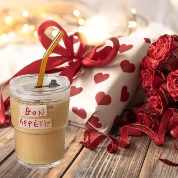 Olvini 13oz Glass Tumbler with Straw and Lid for Stylish Sipping