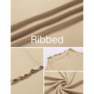 Ekouaer Turtleneck Shirt Women Ribbed Long Sleeve Shirts Lettuce Trim Mock Neck Tops Slim Fit Base L...