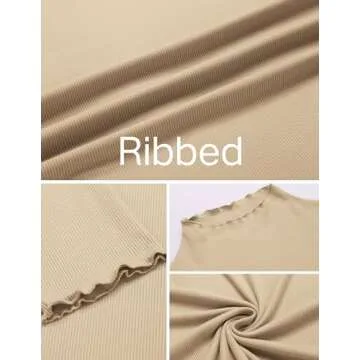 Ekouaer Turtleneck Shirt Women Long Sleeve Ribbed Lettuce Trim Mock Neck Top