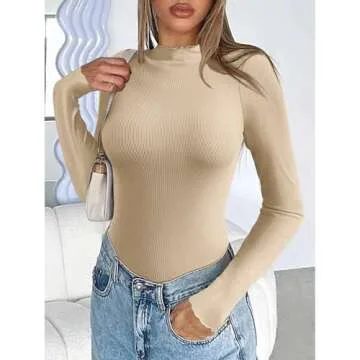 Ekouaer Stylish Turtleneck Shirt Women Long Sleeve Tops