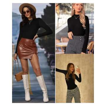 Ekouaer Stylish Turtleneck Shirt Women Long Sleeve Tops