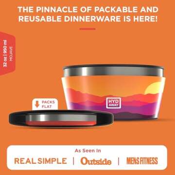 HYDAWAY Collapsible Insulated Bowl with Lid - 1 Quart (950ml), Silicone I Large Collapsible Bowls fo...