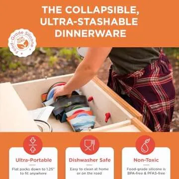 HYDAWAY Collapsible Insulated Bowl with Lid - 1 Quart (950ml), Silicone I Large Collapsible Bowls for Camping, RV & Travel, Portable Dog Water Bowl, Collapses to 1-inch, Spill-Proof & Steel Rim