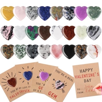 Unique Valentine's Day Gifts for Kids - Heart Shaped Gem Stones & Cards for Parties