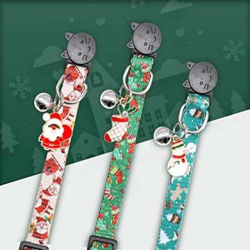 YUEPET 3PCS Christmas Cat Collar Breakaway Adjustable Kitten Collars with Charms Bells & Pendant Charming Santa Snowman Stockings for Gifts Winter Element Patterns Decoration