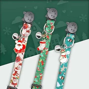 YUEPET 3PCS Christmas Cat Collar Breakaway Adjustable Kitten Collars with Charms Bells & Pendant Charming Santa Snowman Stockings for Gifts Winter Element Patterns Decoration