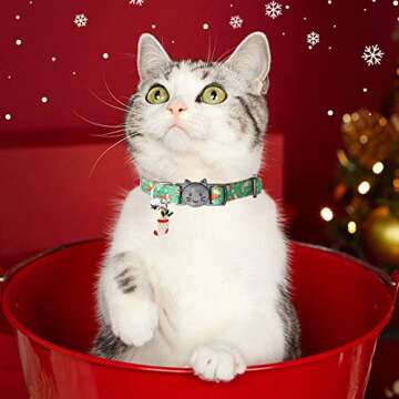 YUEPET 3PCS Christmas Cat Collar Breakaway Adjustable Kitten Collars with Charms Bells & Pendant Charming Santa Snowman Stockings for Gifts Winter Element Patterns Decoration