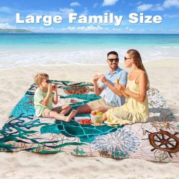 Gusgopo Beach Blanket, 79''×83''Picnic Blankets Waterproof Sandproof for 4-7 Adults,Large Lightweight Beach Mat,Portable Picnic Mat, SandProof Mat for Travel, Camping