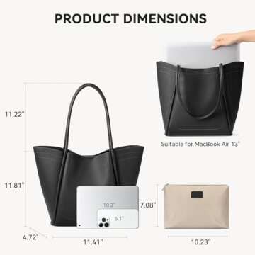 BOSTANTEN Work Purses for Women Vegan Leather Shoulder Bag Large Tote Handbag for Travel 2024, Black