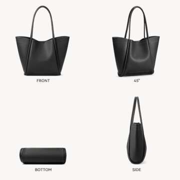 BOSTANTEN Work Purses for Women Vegan Leather Shoulder Bag Large Tote Handbag for Travel 2024, Black