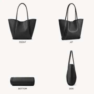 BOSTANTEN Work Purses for Women Vegan Leather Shoulder Bag Large Tote Handbag for Travel 2024, Black