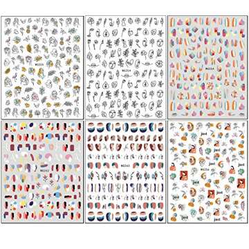 Graffiti Fun Nail Art Stickers, Abstract Nail Decals 3D Self-Adhesive Abstract Lady Face Rose Leaf Nail Design Manicure Tips Nail Decoration for Women Girls Kids(6Sheets)