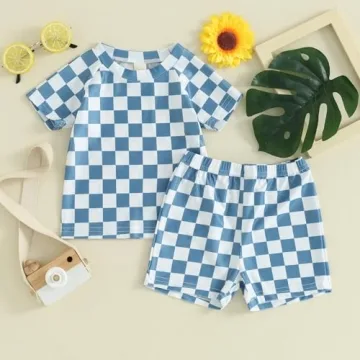 Toddler Checkered Swimwear Set for Beach Fun