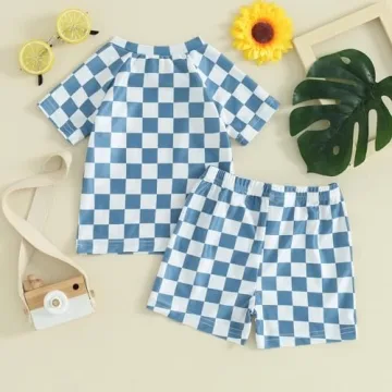 Toddler Checkered Swimwear Set for Beach Fun