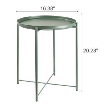 danpinera Side Table, End Table for Small Spaces Accent Metal Bedside Table Round Small End Table, Outdoor Side Table Accent Patio Side Table Anti-Rust and Waterproof Dark Green