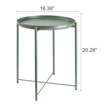 danpinera Side Table, End Table for Small Spaces Accent Metal Bedside Table Round Small End Table, Outdoor Side Table Accent Patio Side Table Anti-Rust and Waterproof Dark Green