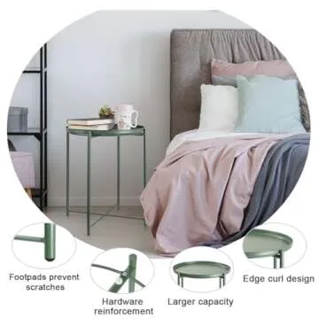 danpinera Side Table, End Table for Small Spaces Accent Metal Bedside Table Round Small End Table, Outdoor Side Table Accent Patio Side Table Anti-Rust and Waterproof Dark Green