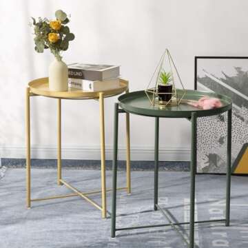 danpinera Side Table, End Table for Small Spaces Accent Metal Bedside Table Round Small End Table, Outdoor Side Table Accent Patio Side Table Anti-Rust and Waterproof Dark Green