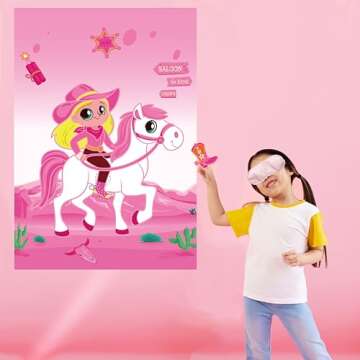 Zhangguanlidai Cowgirl Birthday Party Decorations,Pin The Boot on The Cowgirl Game,Disco Pink Cowgir...