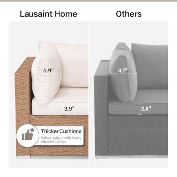 LAUSAINT HOME Outdoor Patio Furniture, 7 Piece Patio Furniture Set PE Rattan Sectional Conversation Sets with Thick Cushions & Wood-Like Coffee Table for Garden, Porch(Beige/Brown Wicker)