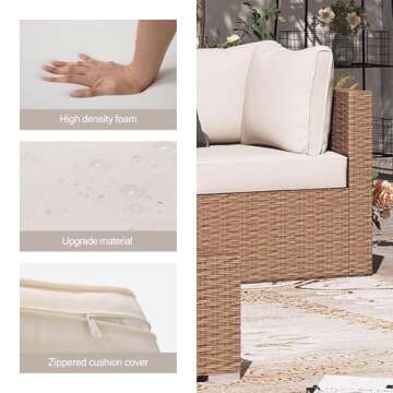 LAUSAINT HOME Outdoor Patio Furniture, 7 Piece Patio Furniture Set PE Rattan Sectional Conversation Sets with Thick Cushions & Wood-Like Coffee Table for Garden, Porch(Beige/Brown Wicker)