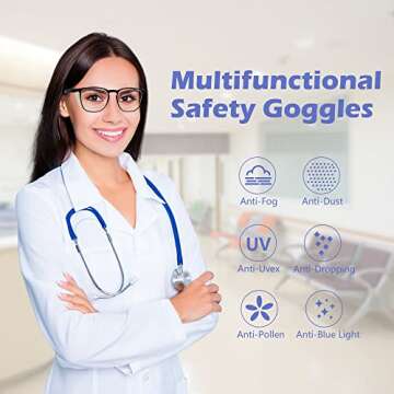 LETAAKA Safety Goggles, 4 Pack Anti Fog Safety Glasses for Women Men, Blue Light Blocking Eyeglasses...