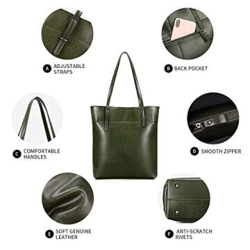 Kattee Vintage Leather Tote Bag for Women Adjustable Handle