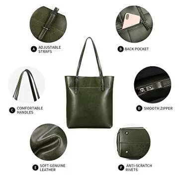 Kattee Vintage Leather Tote Bag for Women Adjustable Handle