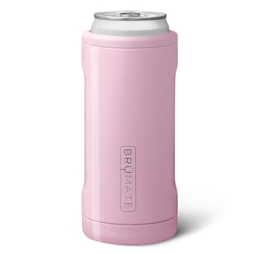 BrüMate Hopsulator Slim Can Cooler Insulated for 12oz Slim Cans | Skinny Can Insulated Stainless Steel Drink Holder for Hard Seltzer, Beer, Soda, and Energy Drinks (Blush)