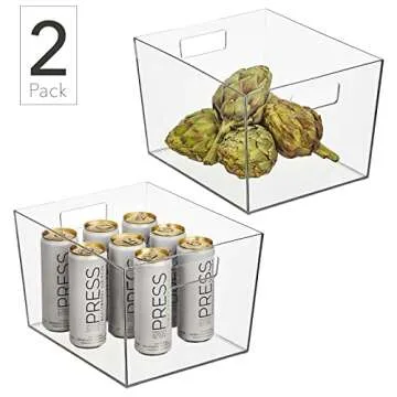 Nate Home mDesign by Nate Berkus Wide Plastic Bin with Handles | Perfect Organizer for Kitchen Storage or Fridge, and Pantry Organization from mDesign - Set of 2, Clear