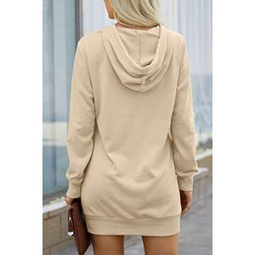 PRETTYGARDEN Women's Hooded Sweatshirt Drawstring Lightweight Long Sleeve Pullover Hoodie Dress (Light Apricot,Small)