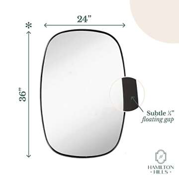 Hamilton Hills 24" x 36" Large Black Oval Mirror Brushed Metal Framed with Rounded Corners |Contemporary Classic Deep Set Design |Oblong Wall Mount Mirrors for Home Decor |Vanity Mirror for Bathroom