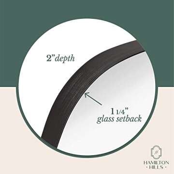 Hamilton Hills 24" x 36" Large Black Oval Mirror Brushed Metal Framed with Rounded Corners |Contemporary Classic Deep Set Design |Oblong Wall Mount Mirrors for Home Decor |Vanity Mirror for Bathroom