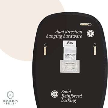 Hamilton Hills 24" x 36" Large Black Oval Mirror Brushed Metal Framed with Rounded Corners |Contemporary Classic Deep Set Design |Oblong Wall Mount Mirrors for Home Decor |Vanity Mirror for Bathroom